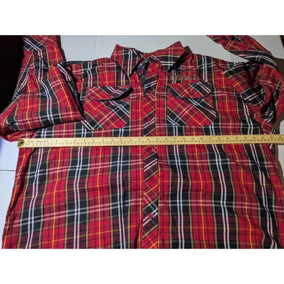 Coogi Mens Button Down Shirt Plaid Union Jack Patches Long Sleeve Pockets XXXL - Picture 5 of 8